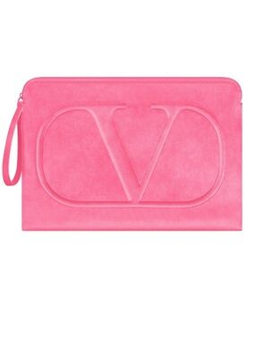 Authentic Valentino Vibrant Pink Plush Velvet Large Laptop Pouch / Case